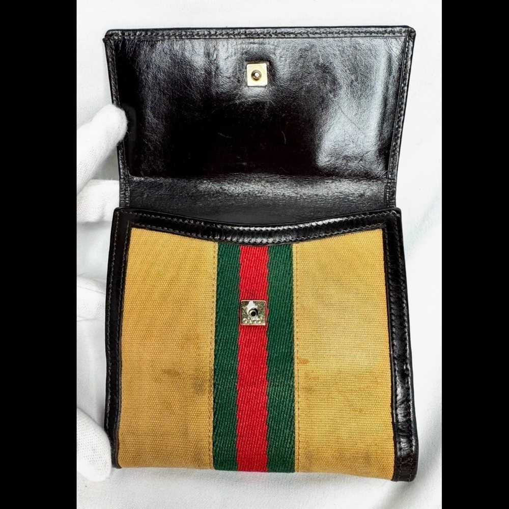 Gucci Vintage Bifold Wallet Sherry Line Leather/canvas w/ COA and box!!! - Picture 10 of 17
